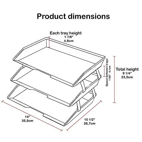 3 Tier Letter Tray Side Load Letter Size A4 Desktop File Organizer Plastic