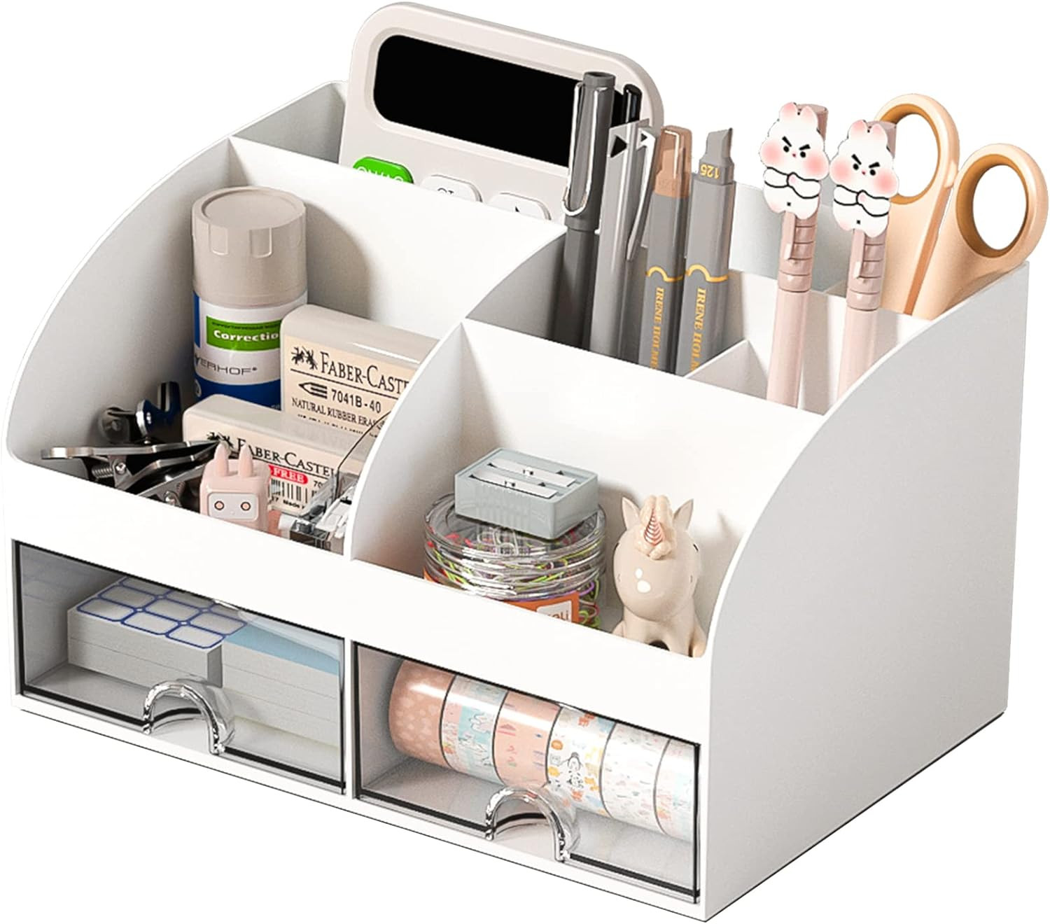 Desk Organizer with Drawers 6 Compartments Pen Holder Makeup Storage White