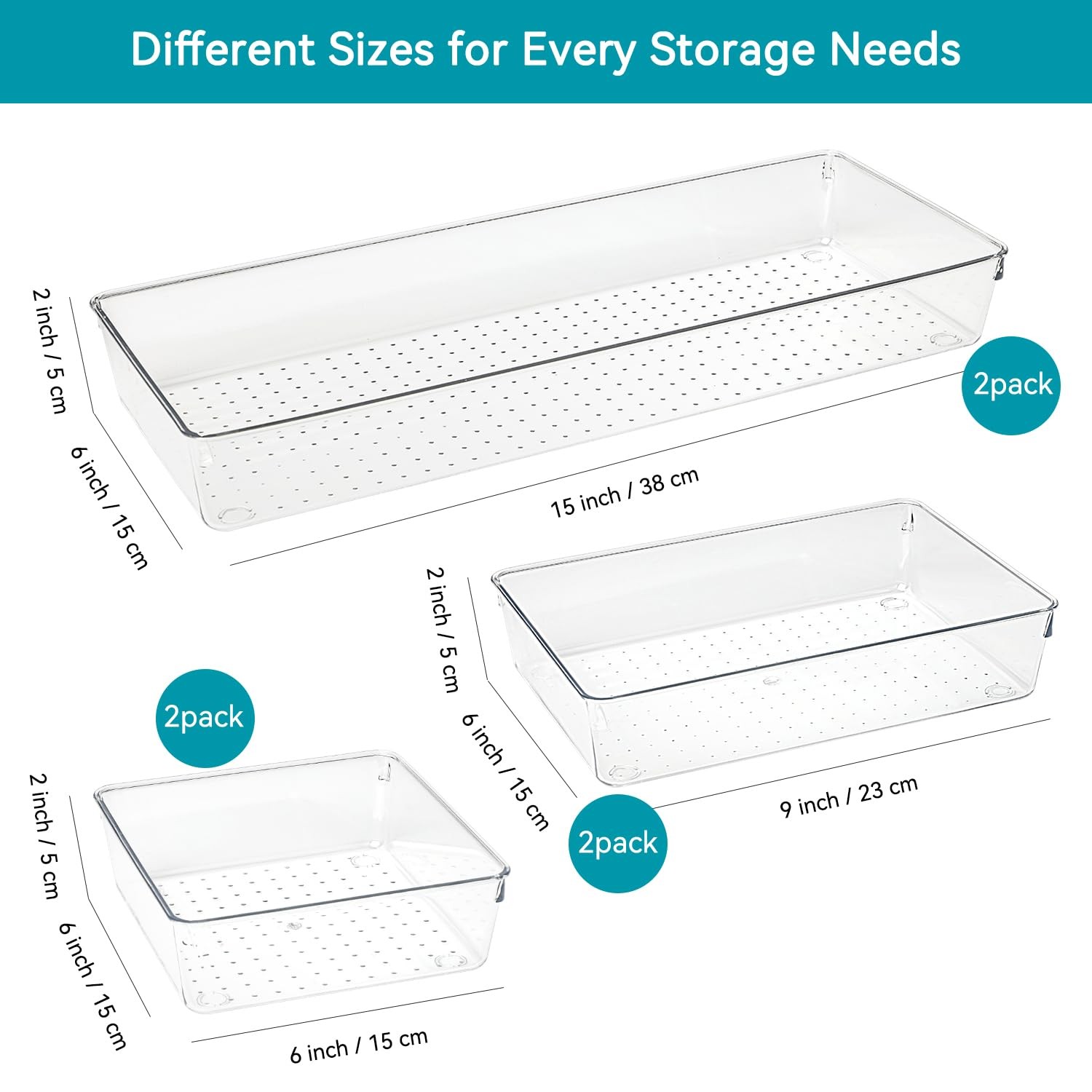 6 Pack Plastic Drawer Organizers Set,3-Size Kitchen and Office Desk Drawer Or…