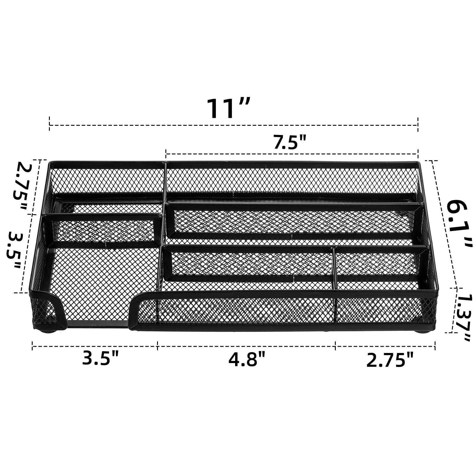 Noamus 2 Pack Desk Drawer Organizer, Metal Mesh Office Tray, 6 Black