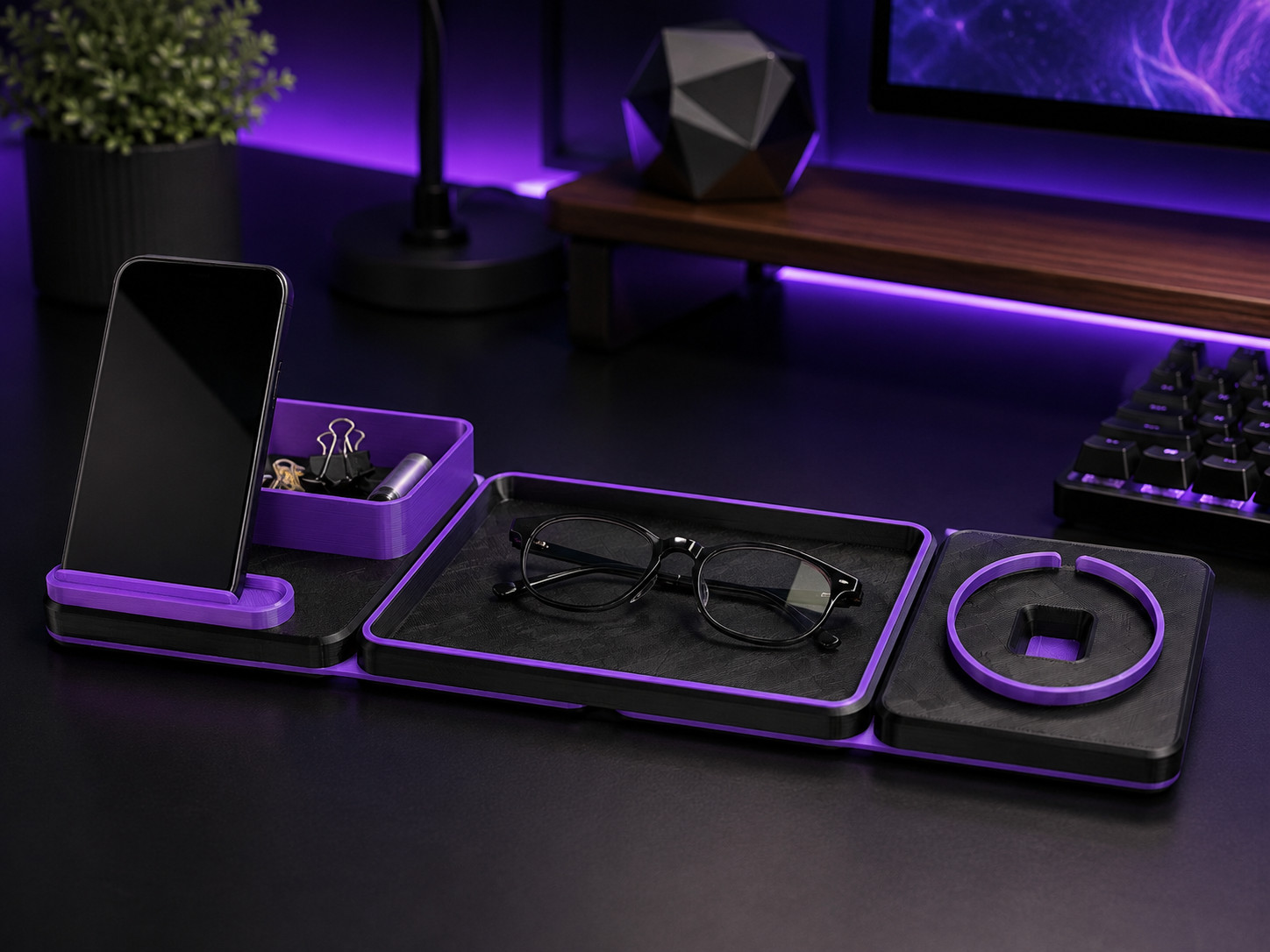 3D Printed Desk Organizer Phone Stand Pen Holder Professional Black Office Tray