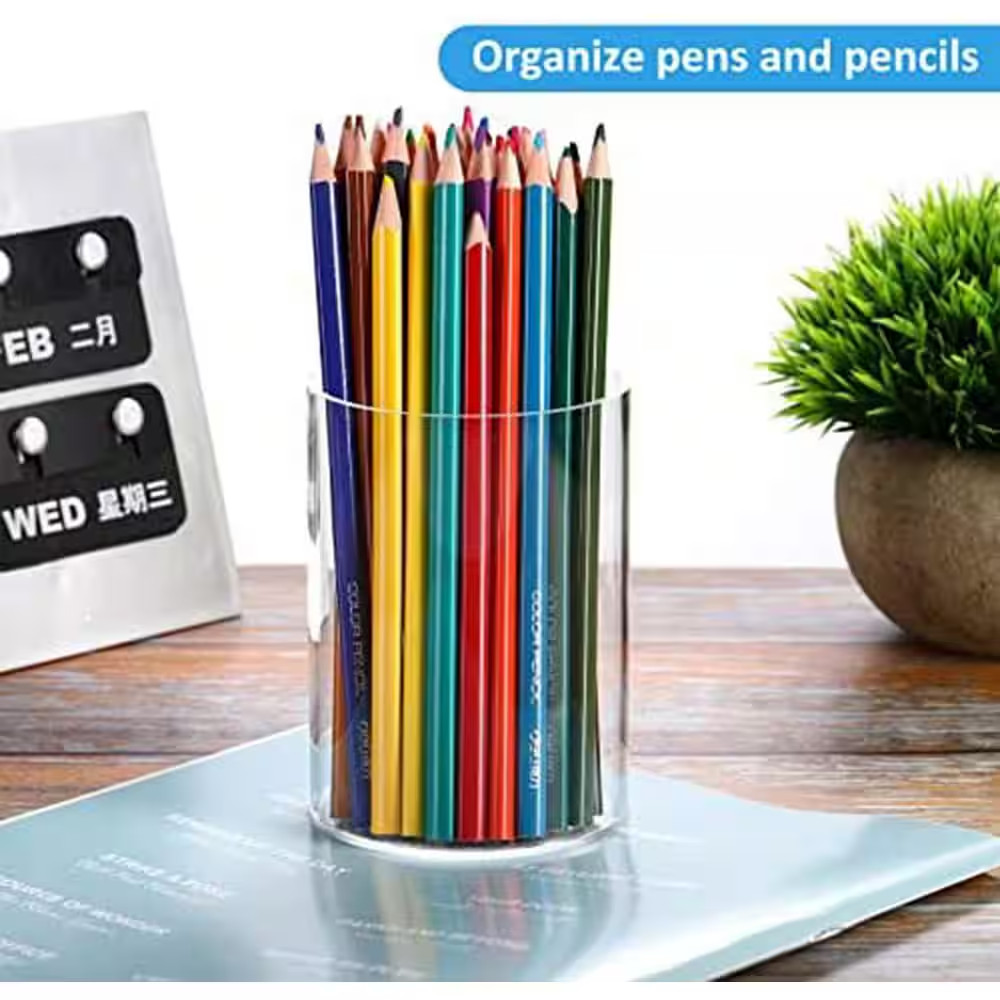 6-Pack Clear Acrylic Pen Holders Cylindrical Desktop Pencil Cup Transparent Make