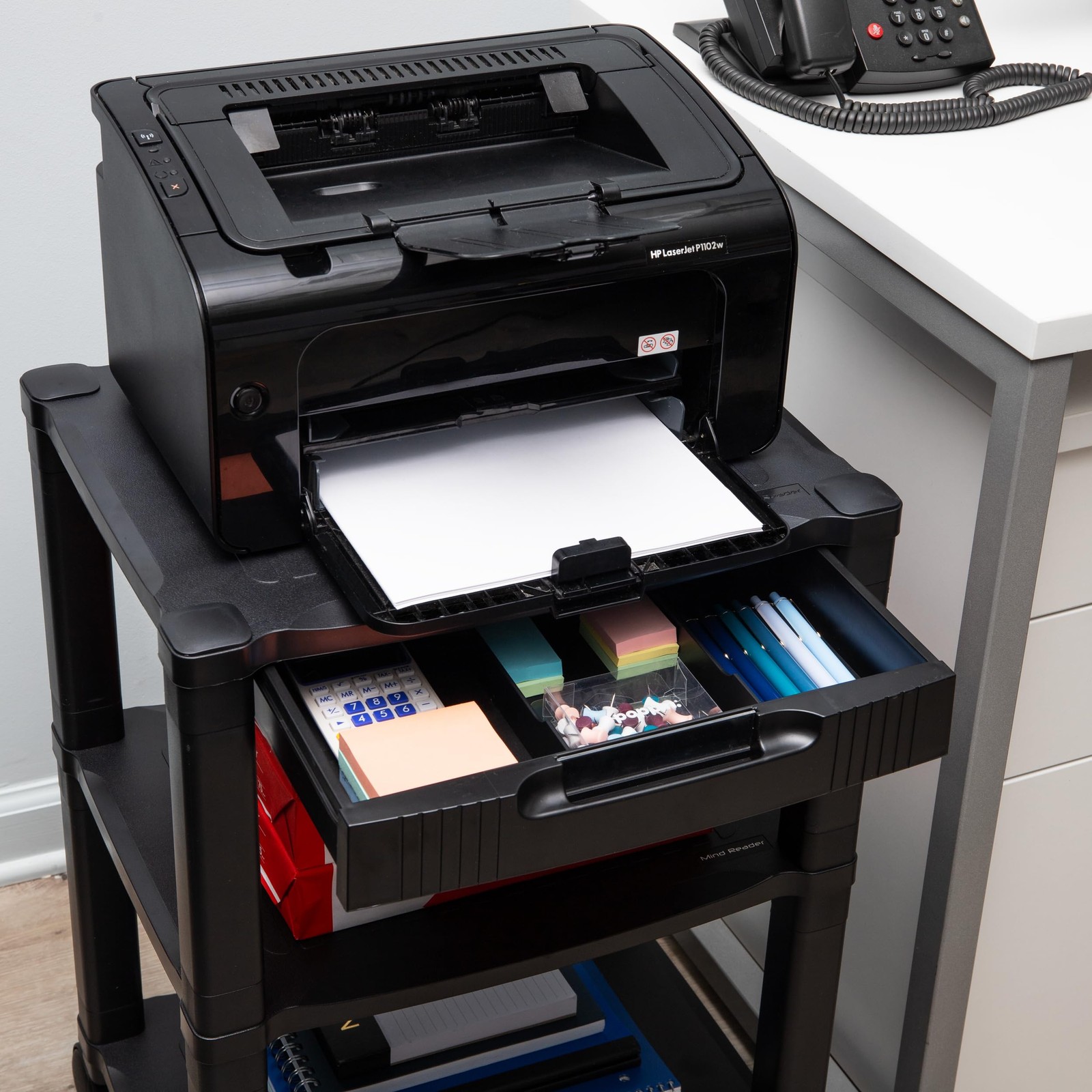 Mind Reader Compact Rolling Printer Cart, 17.25″L x 13.5″W x 24.5″H, Black