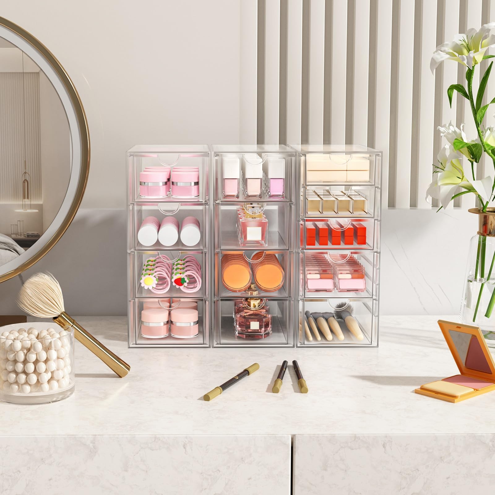 Arstpeoe Acrylic Makeup Organizer 13 Drawers Bathroom Counter Organizer Acrylic