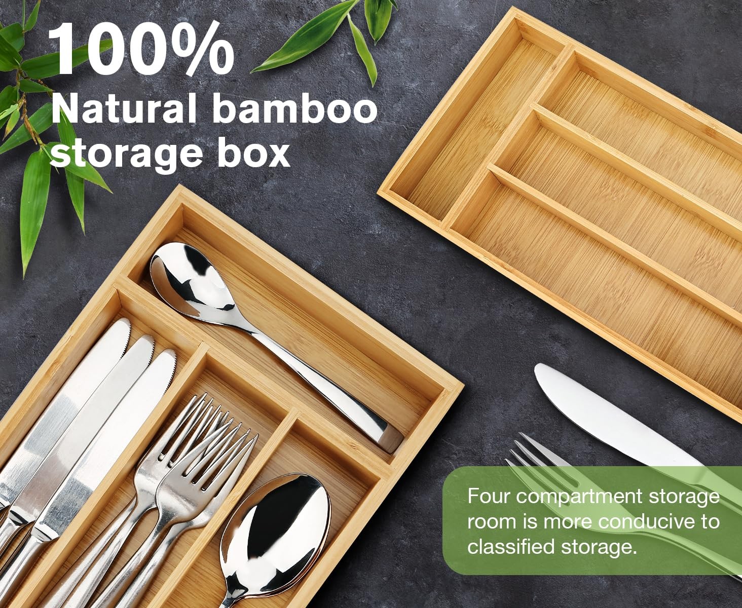 shenee Small Silverware Organizer, Bamboo Drawer Organize, Silver