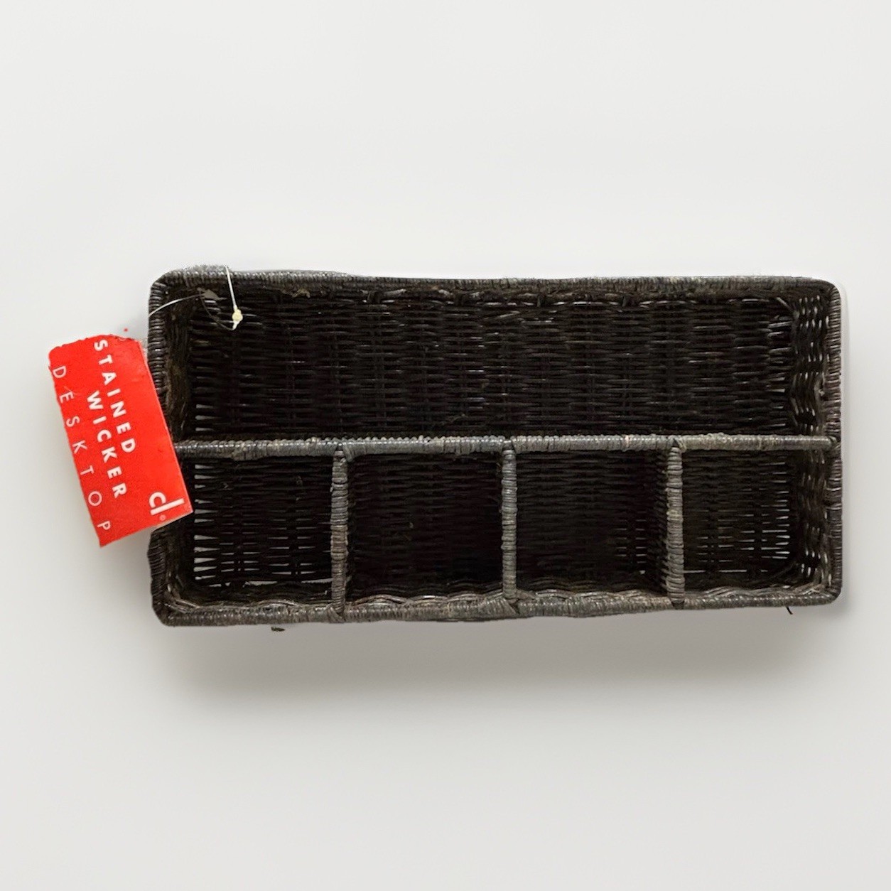 Stained Wicker Desk Organizer With Tag Made By Bond/Helman