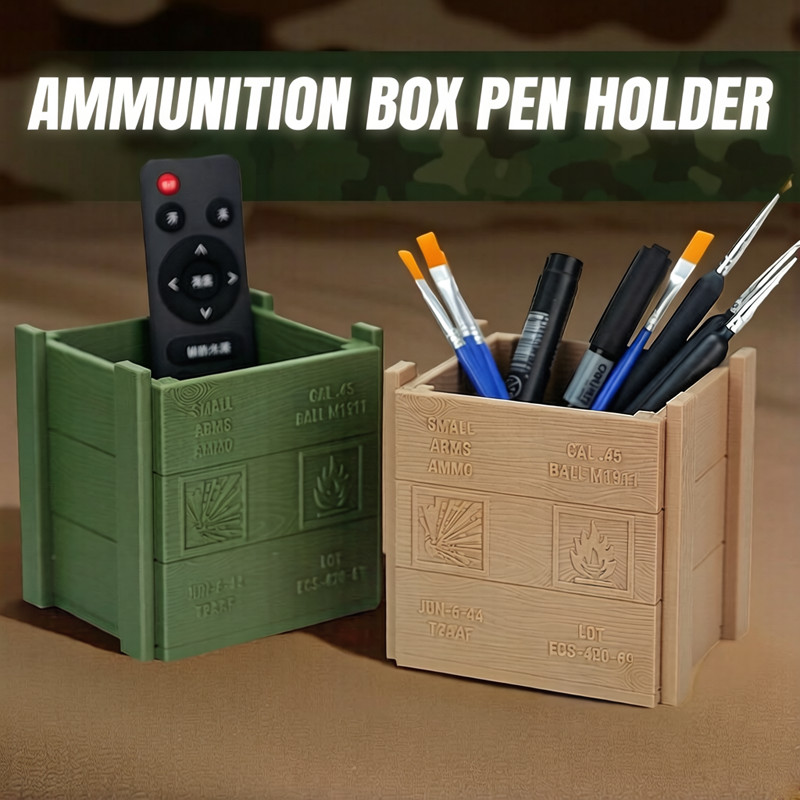 Ammunition Box Pen Holder Military-Themed Enthusiasts Office Desk Organizer Gift
