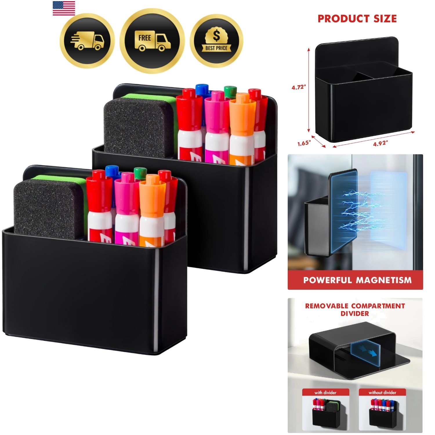 2 Pack Plastic Magnetic Pen Holder for Refrigerator, Dry Erase Marker Holder …