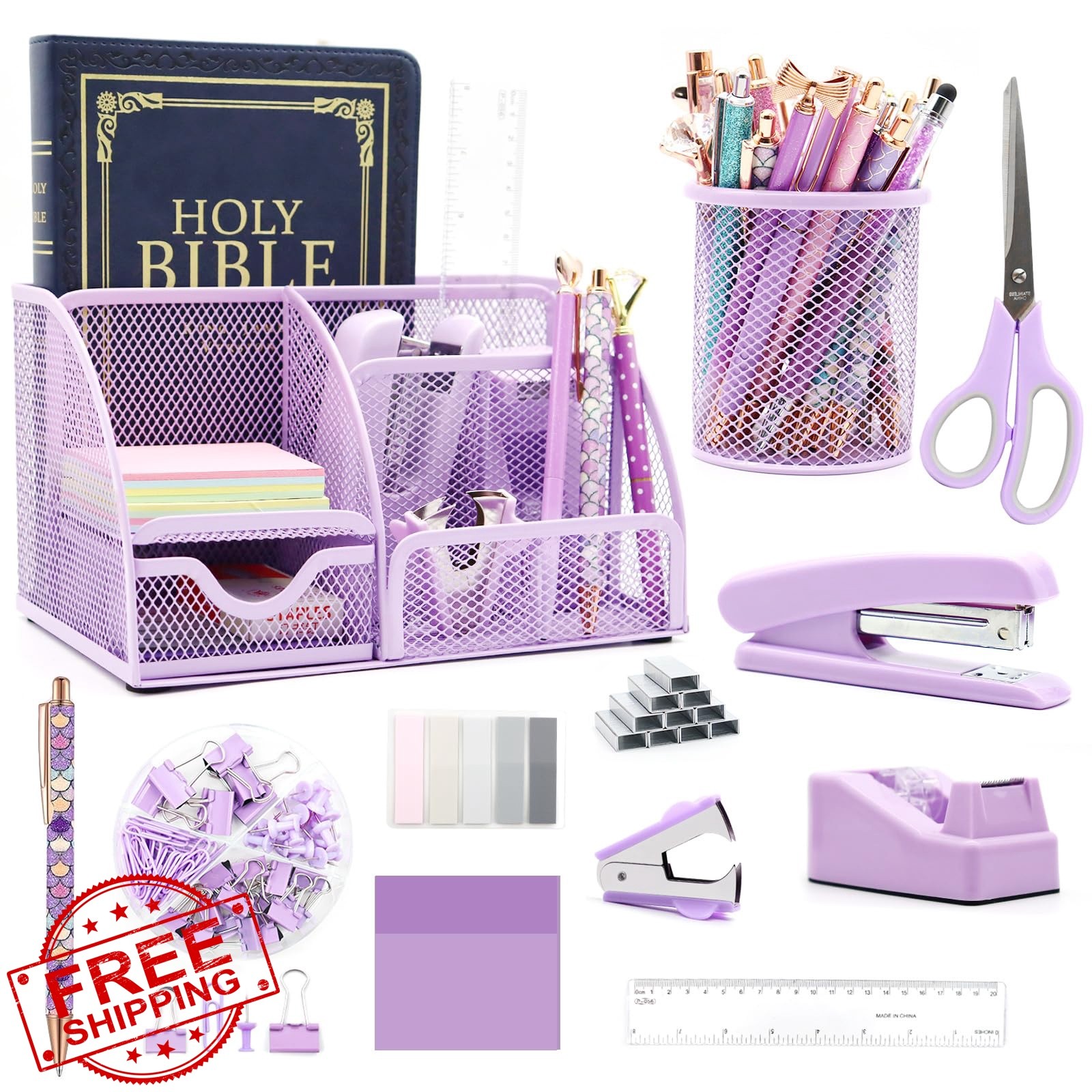 Shellvcase Purple Desk Organizer Set 12pcs
