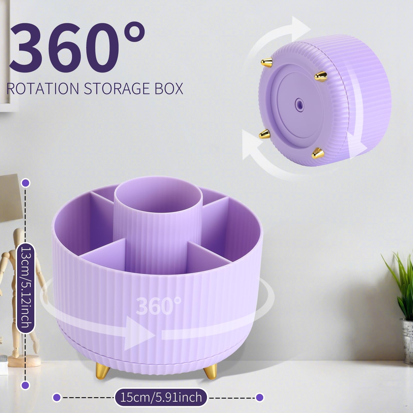 Pen Holder For Desk With 5 Slots 360°Rotating Pencil Holder Makeup Organiezr …
