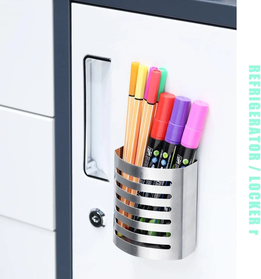 2 Pack Magnetic Modern Pen and Pencil Holder, Metal Writing Utensil Storage Orga