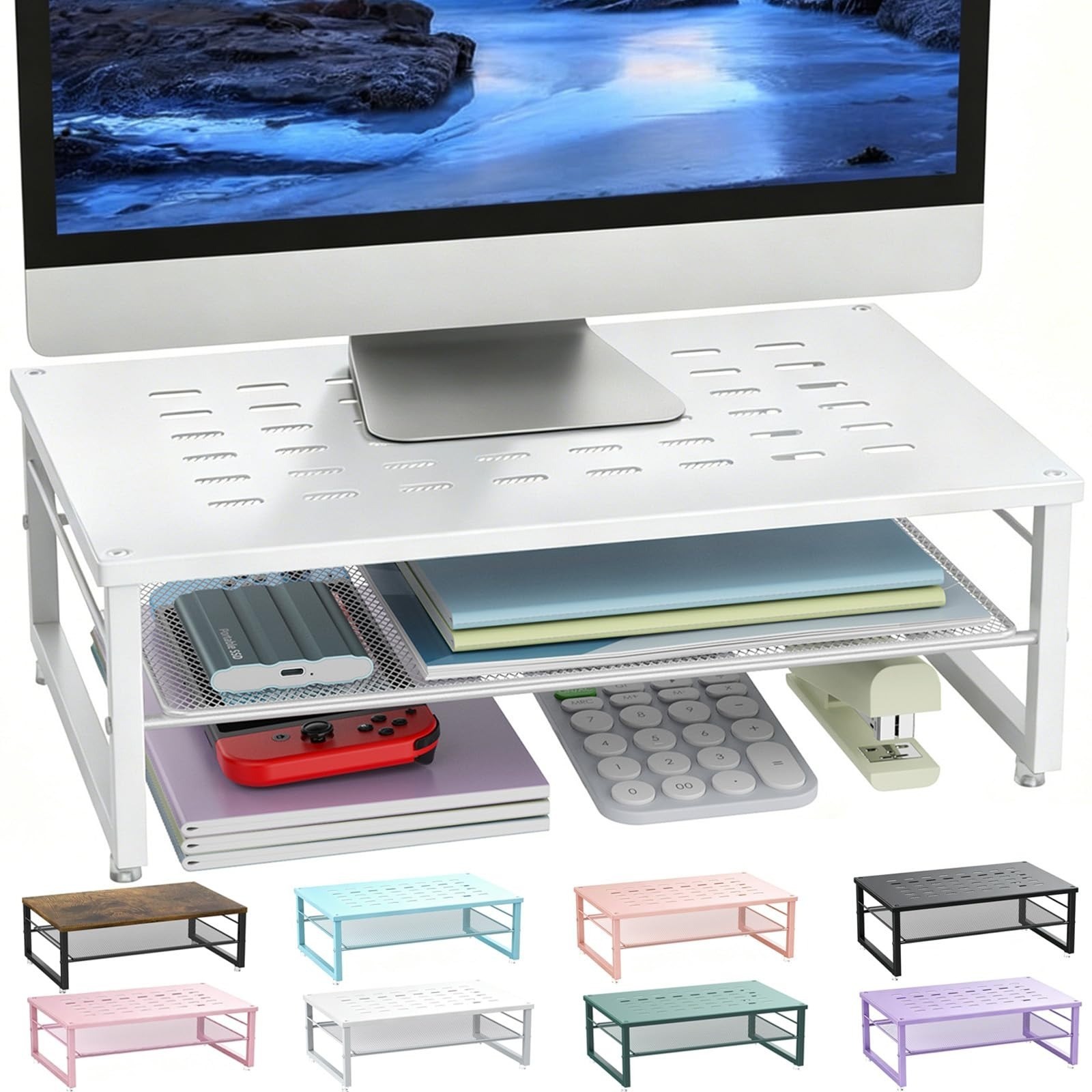 gianotter Desk Organizer – 2-Tier Metal Monitor Stand Riser, Black