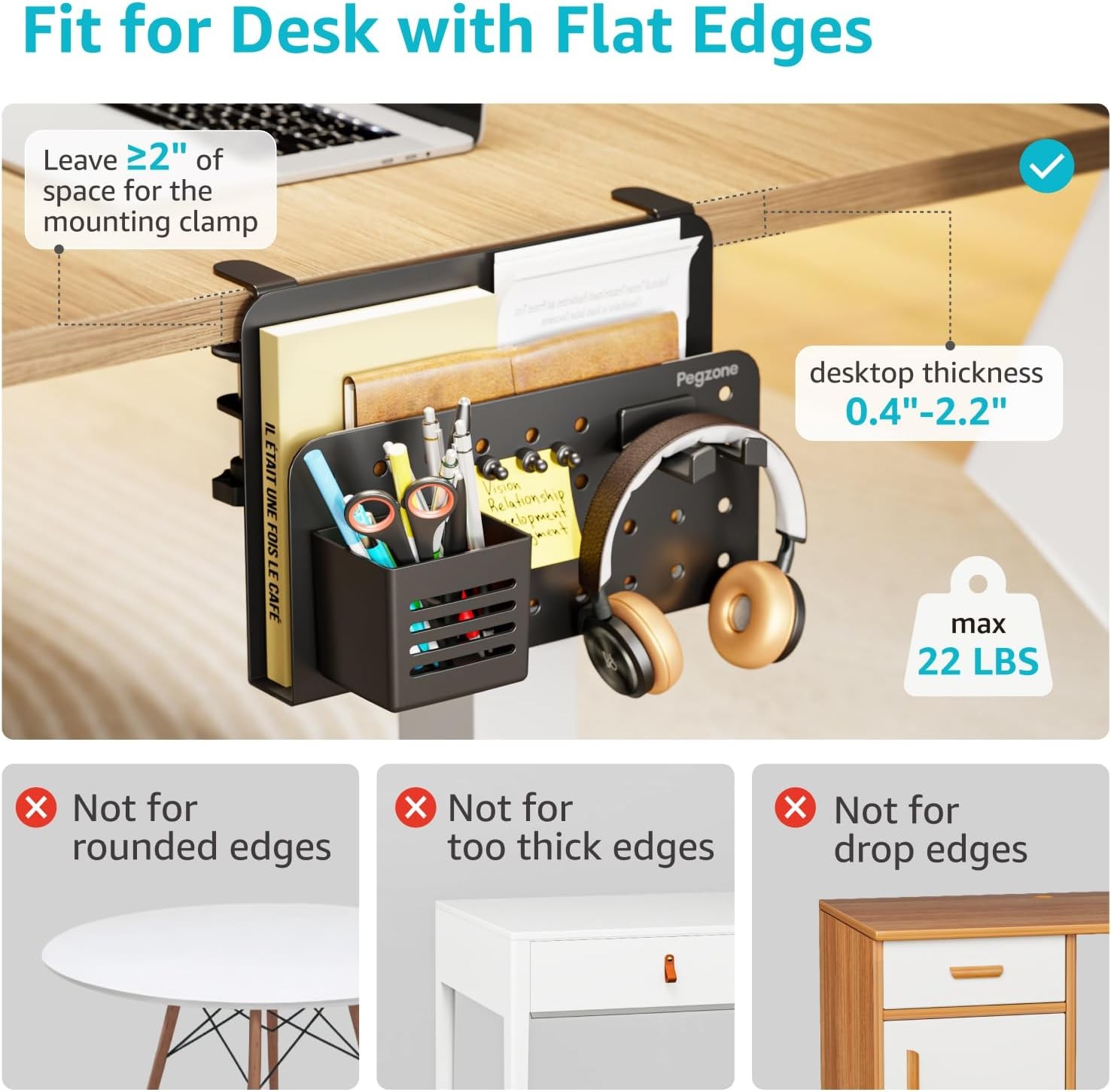 Desk Side Storage Organizer No Drill Under Desk Laptop Holder Clamp on Desks