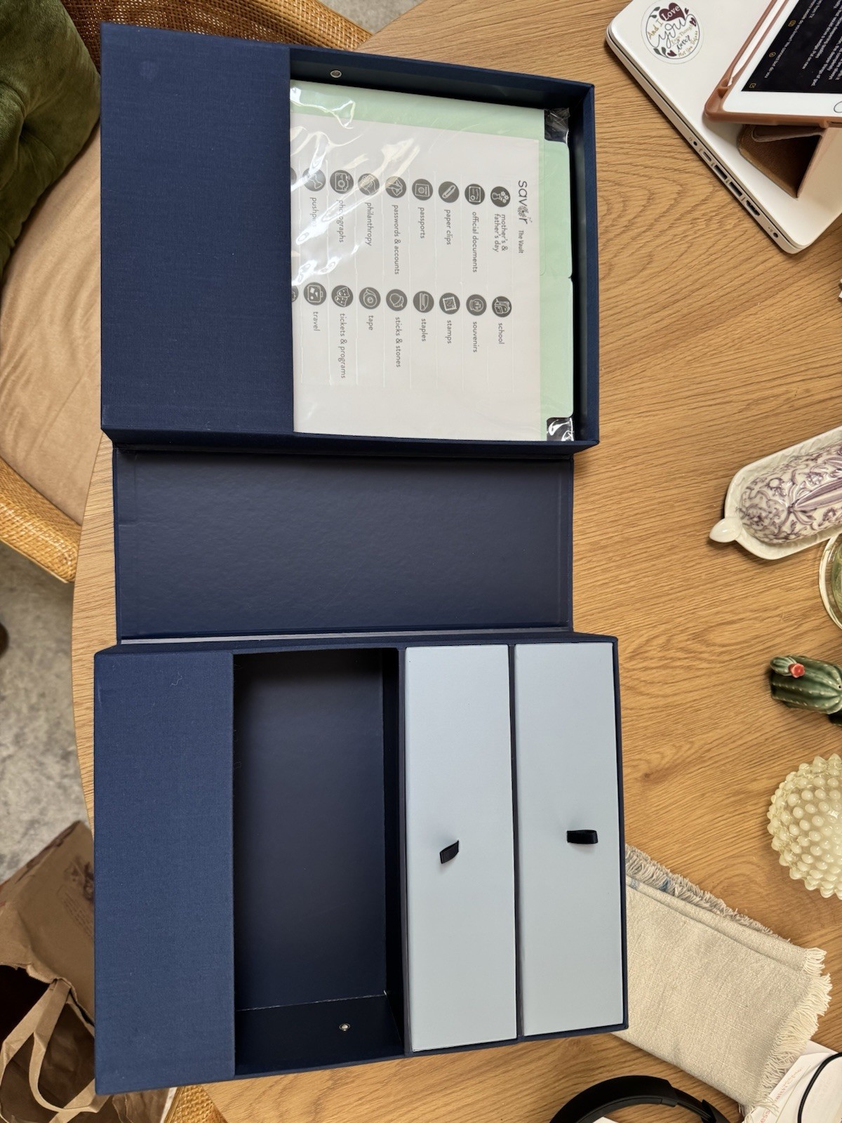 Savor All-in-One Desk Vault Organizer Storage Box Blue -Drawers Files Labels NEW