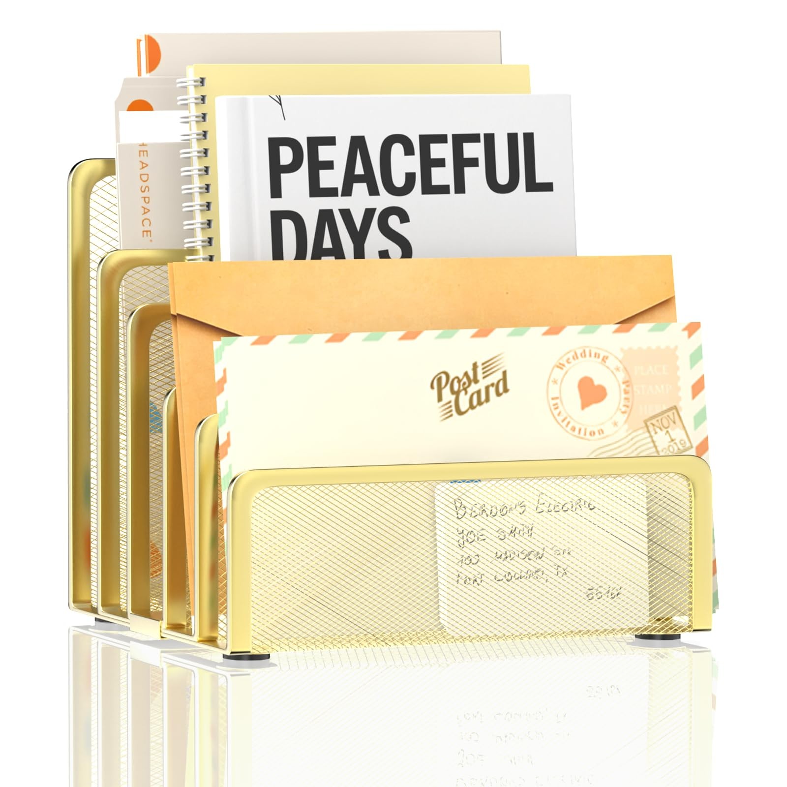 ReePlan Mail Organizer Countertop with 5 Slot, Metal Holder for Gold