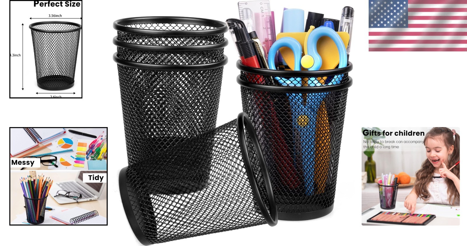 Chic Slip Resistant Pencil Cup – 6 Black Mesh Holders for Ultimate Organization