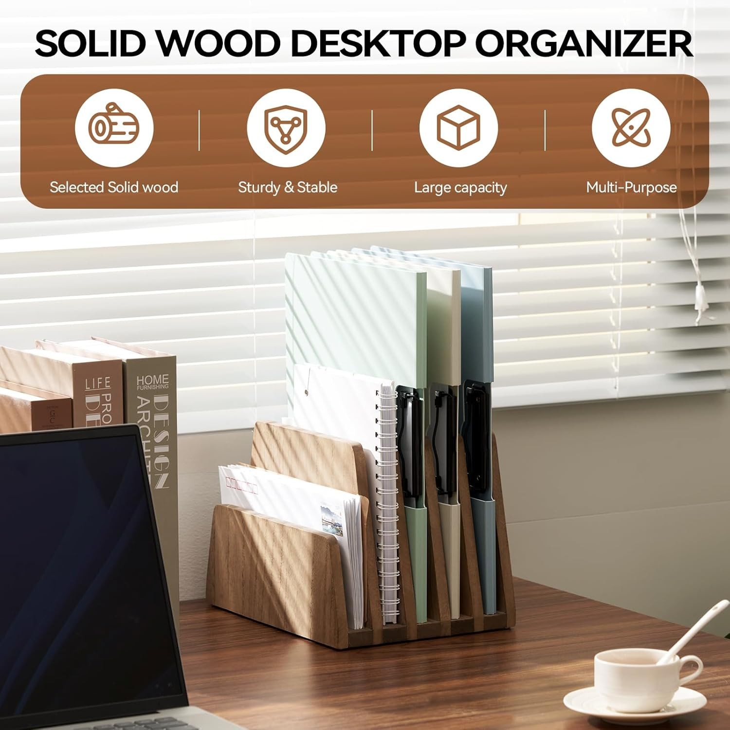 Stylish 5-Slot Letter Sorter – Lightweight Wooden Desk Organizer for Easy Access