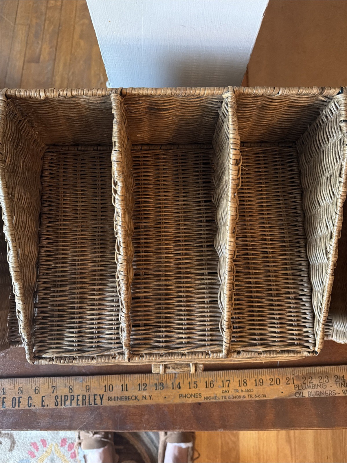 Vintage Wicker Rattan Tabletop Desk Mail Letter Stationery Organizer Drawers
