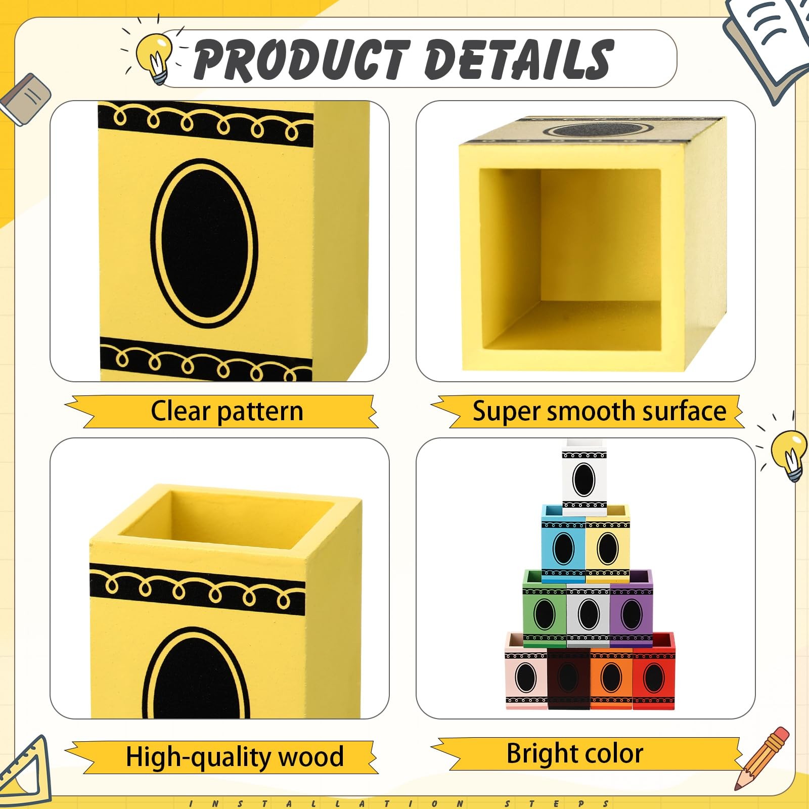 10 Pcs Crayon Organizer Crayon Shaped Crayon Holder Wooden Colored Pen Holder…