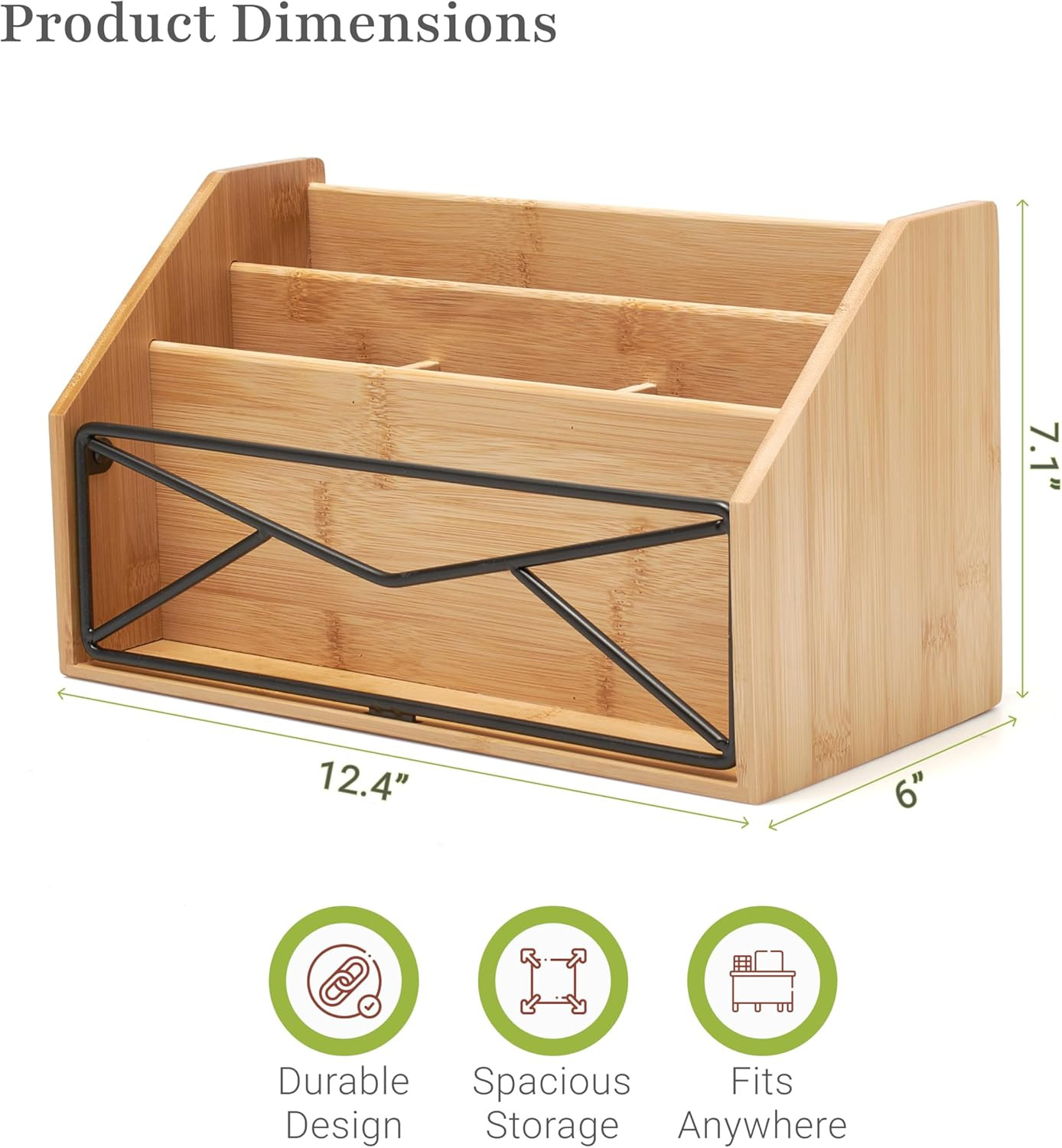 Bamboo Desk Organizer for Office and Home – Natural Bamboo Mail Organizer for Co