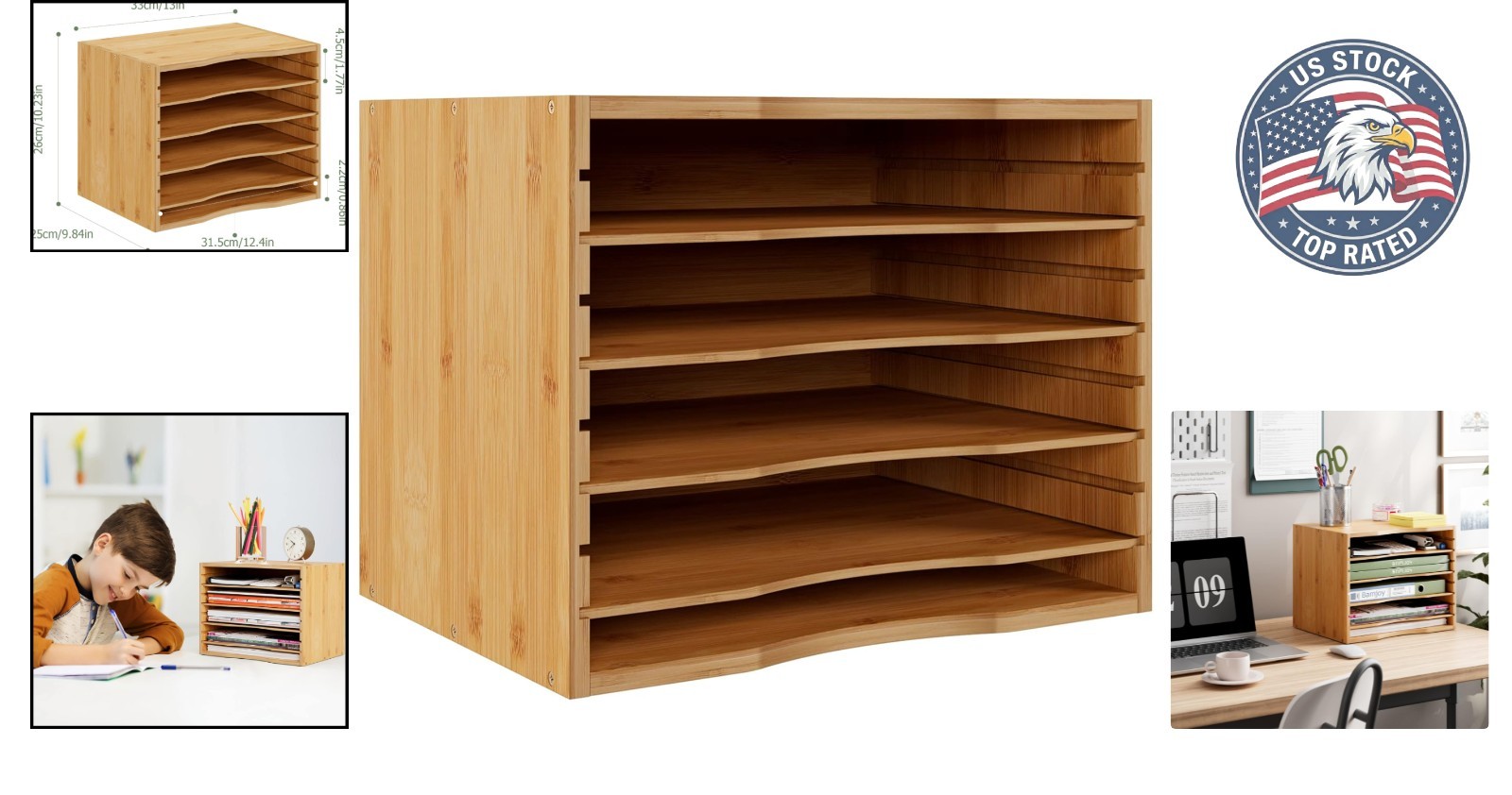 Elegant Bamboo 5-Tier Desktop Organizer with Adjustable Shelves for Home Office
