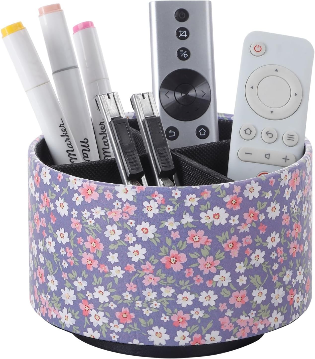 Cute Rotating Table Remote Control Holder 360 Spinning PU Leather Remote