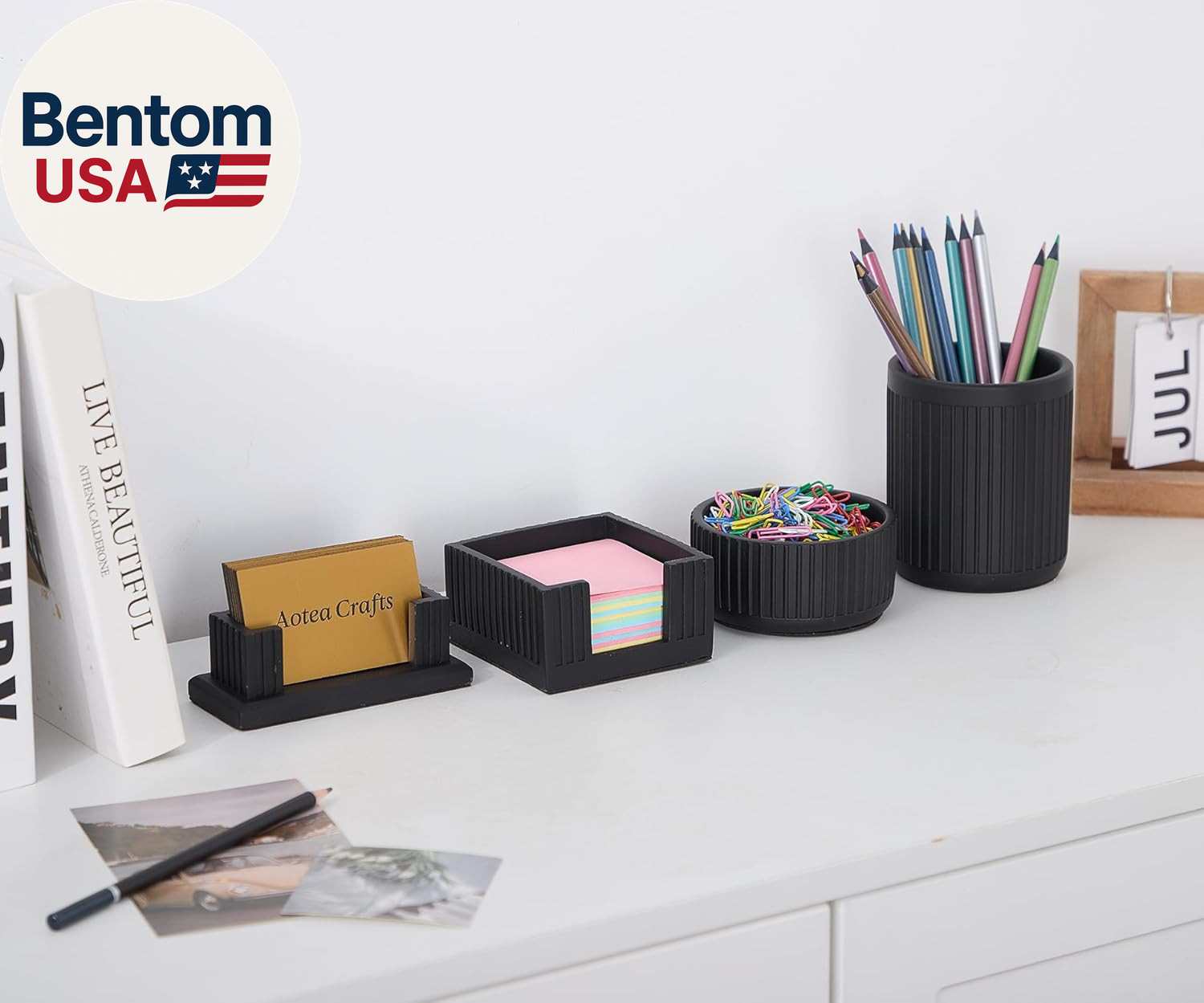 Set of 4 – Concrete Desk Accessories for Modern, Industrial, Minimalist Office D