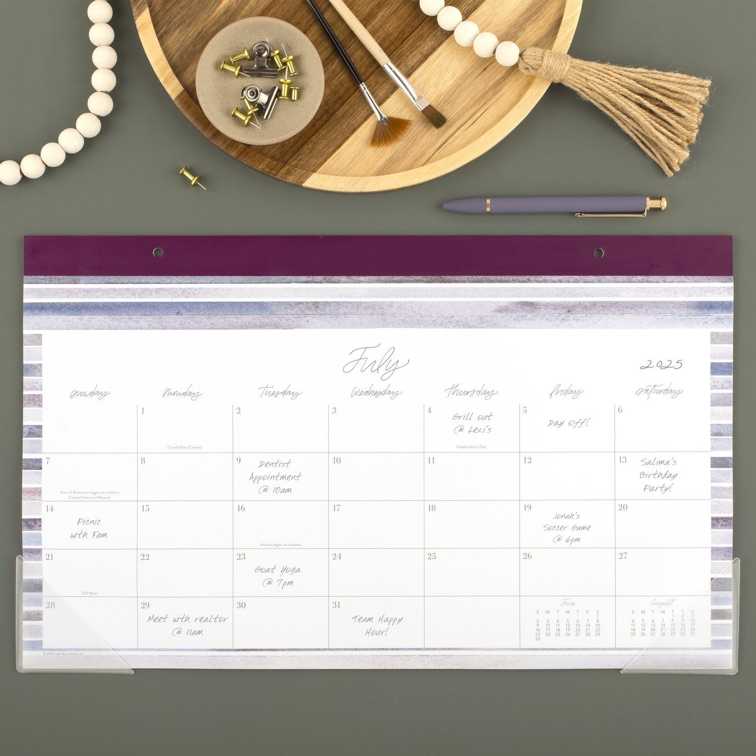 Cambridge Desk Calendar 2025-2026 Academic, Leah 17.75″W x 11″H, Stripe