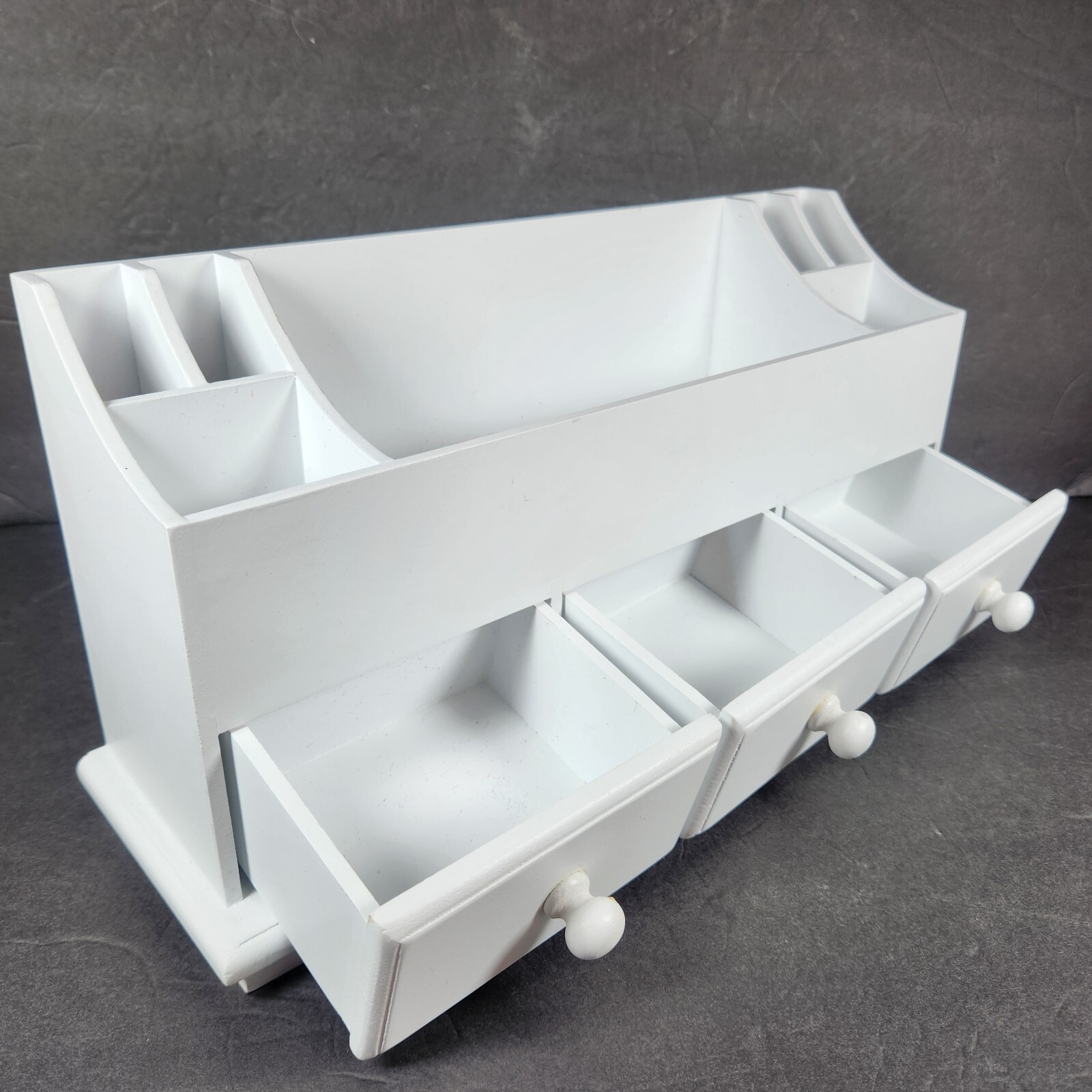 Slotted Wood Desk Organizer Desk Top Vanity Storage Box 3 Drawers 16×4.5×7.5