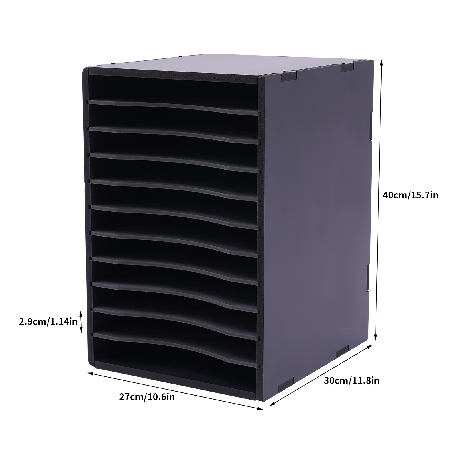 Vertical Desktop Organizer, 11 Compartment, Black, Letter-size Shelves