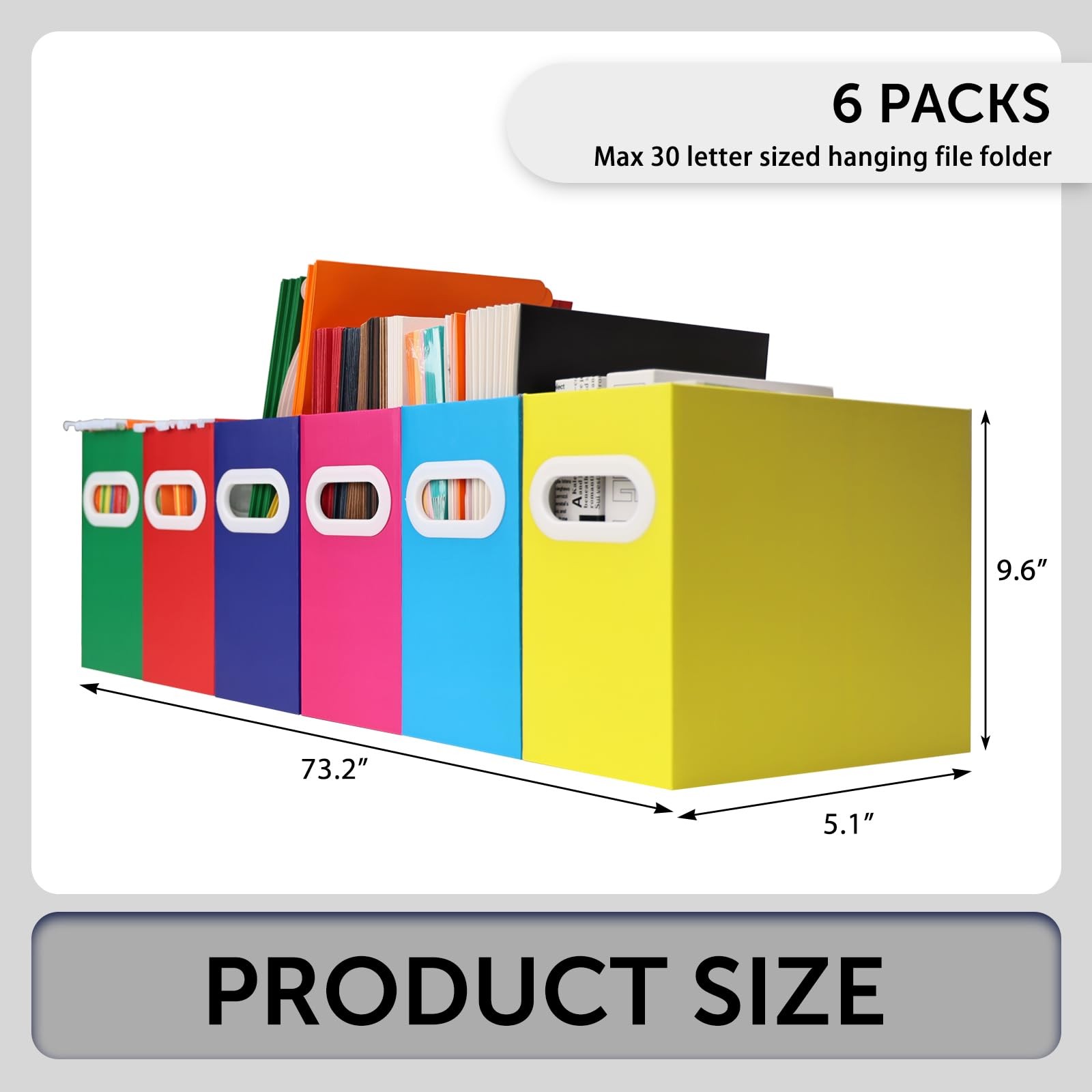 Aosric Collapsible File Organizer Box with Letter Size – 6 Packs, Colored
