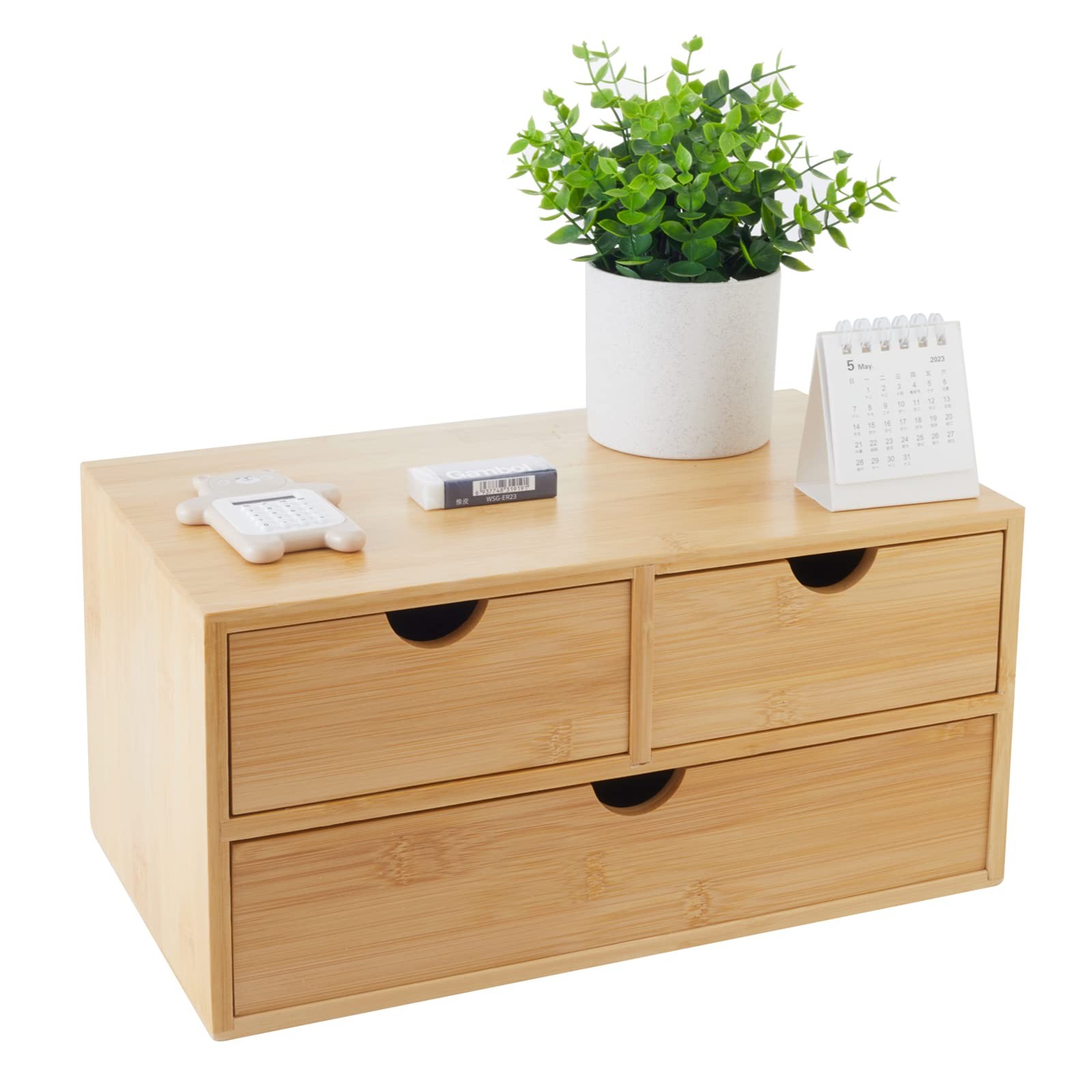 Charmewooden Bamboo Desk Organizer With 7.5″D x 13.4″W x 6.3″H, 3 Drawers