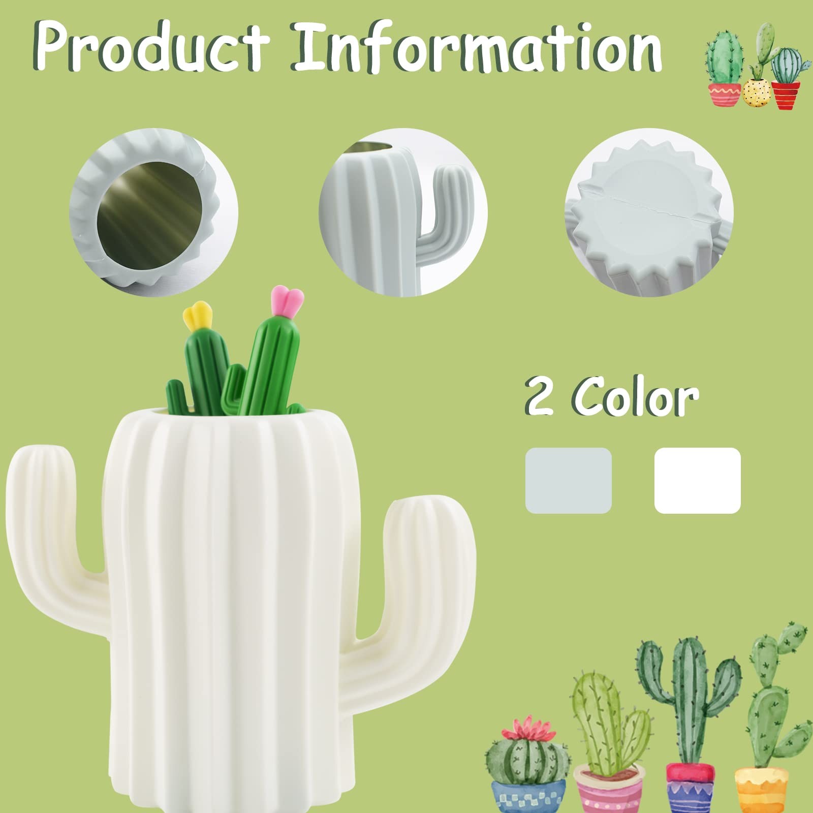 2 PCS Cactus Pen Holder – Organizer and 4 PCS Cactus Gel Pen, Multifunction C…