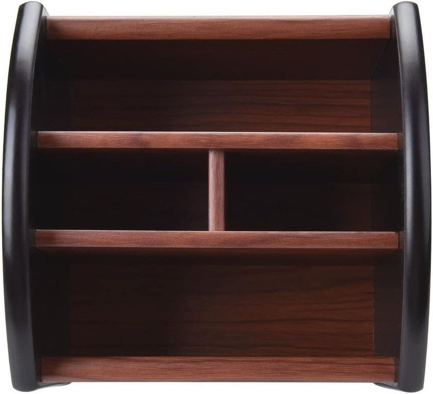 Siveit Wooden Desk Organizer, 4 Compartment Revolving Wood Desktop Organizer