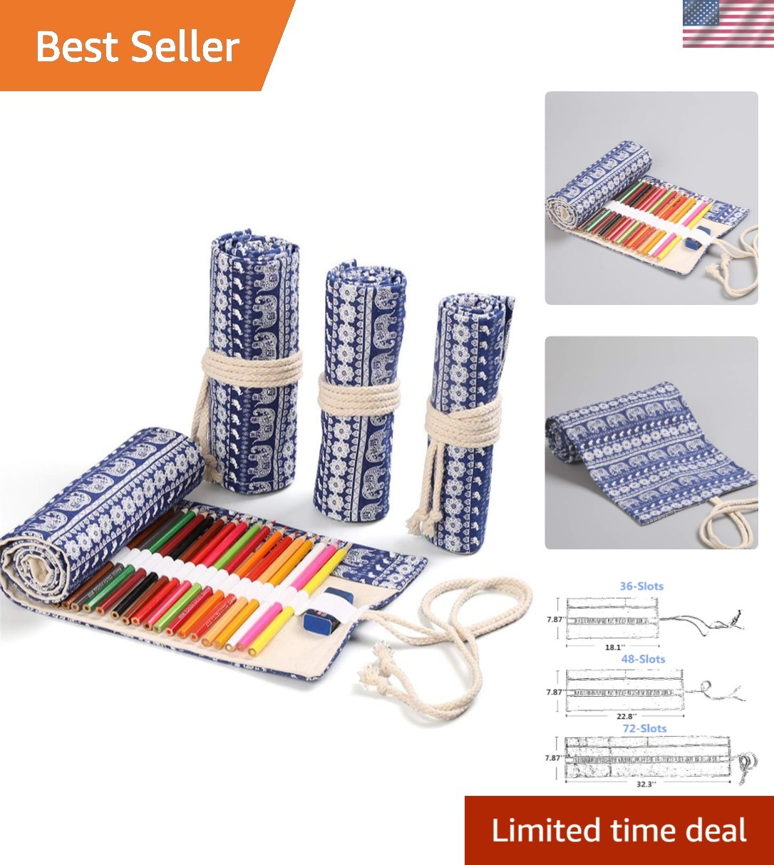 Durable 48-Slot Pencil Wrap in Calf Elephant Print – Perfect for Creative Minds