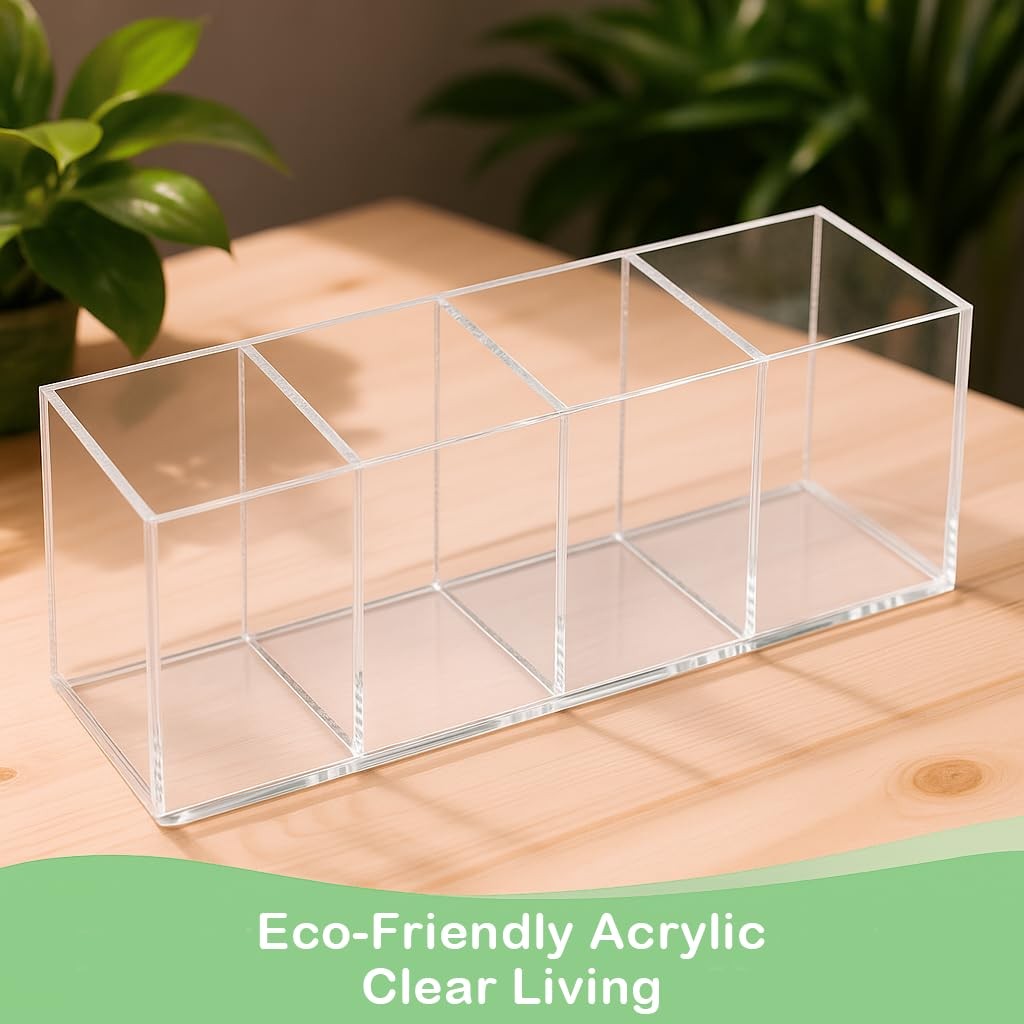 Clear Acrylic 4-Compartment Organizer Box, Large (8.7″ × 3.0″ × 3.7″) – Handc…