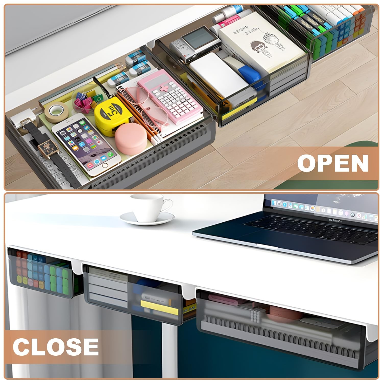 Under Desk Table Drawer Storage Organizer,3 Pack Large & Medium & Small Slide…