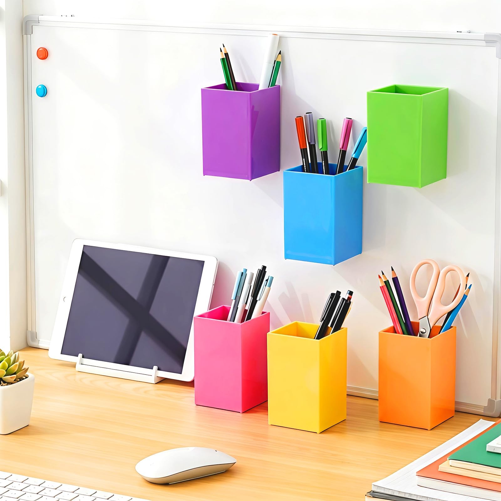 6 Pcs Classroom Magnetic Storage Boxes Containers Colorful