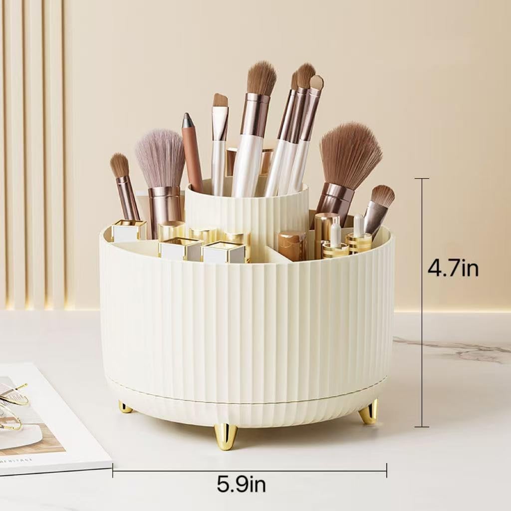 Reflygen 360 Degree Rotating Desktop Organizer,Makeup Cream White