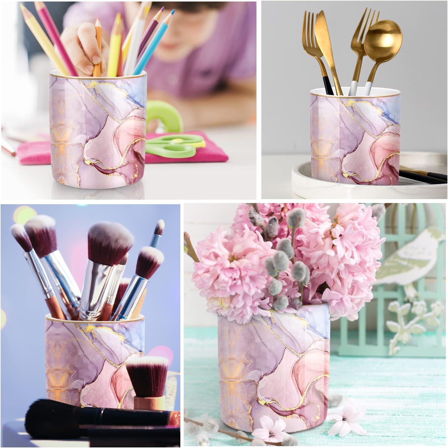 Pink Pen Holder for Desk, Premium Ceramic Pencil Holder Pen Cup Marker Holder Ma