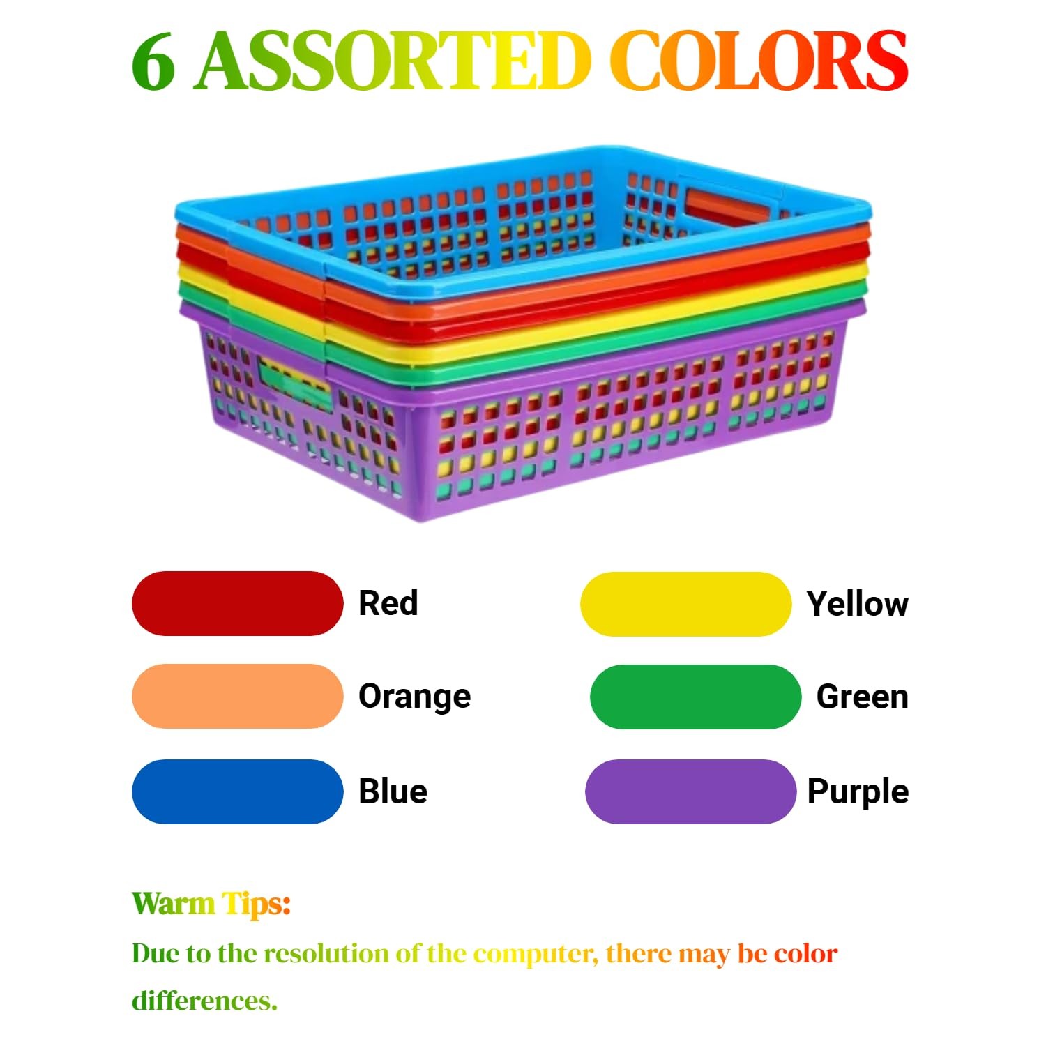 6 Pack Plastic Turn in Paper Trays for Classroom, Colorful Storage Bin Basket…