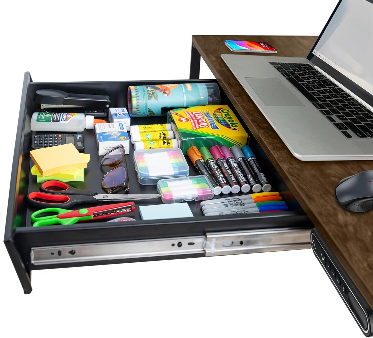 Large 23.6 Inch Under Desk Drawer Slide Out, Pencil Drawer, Undermount Desk Draw