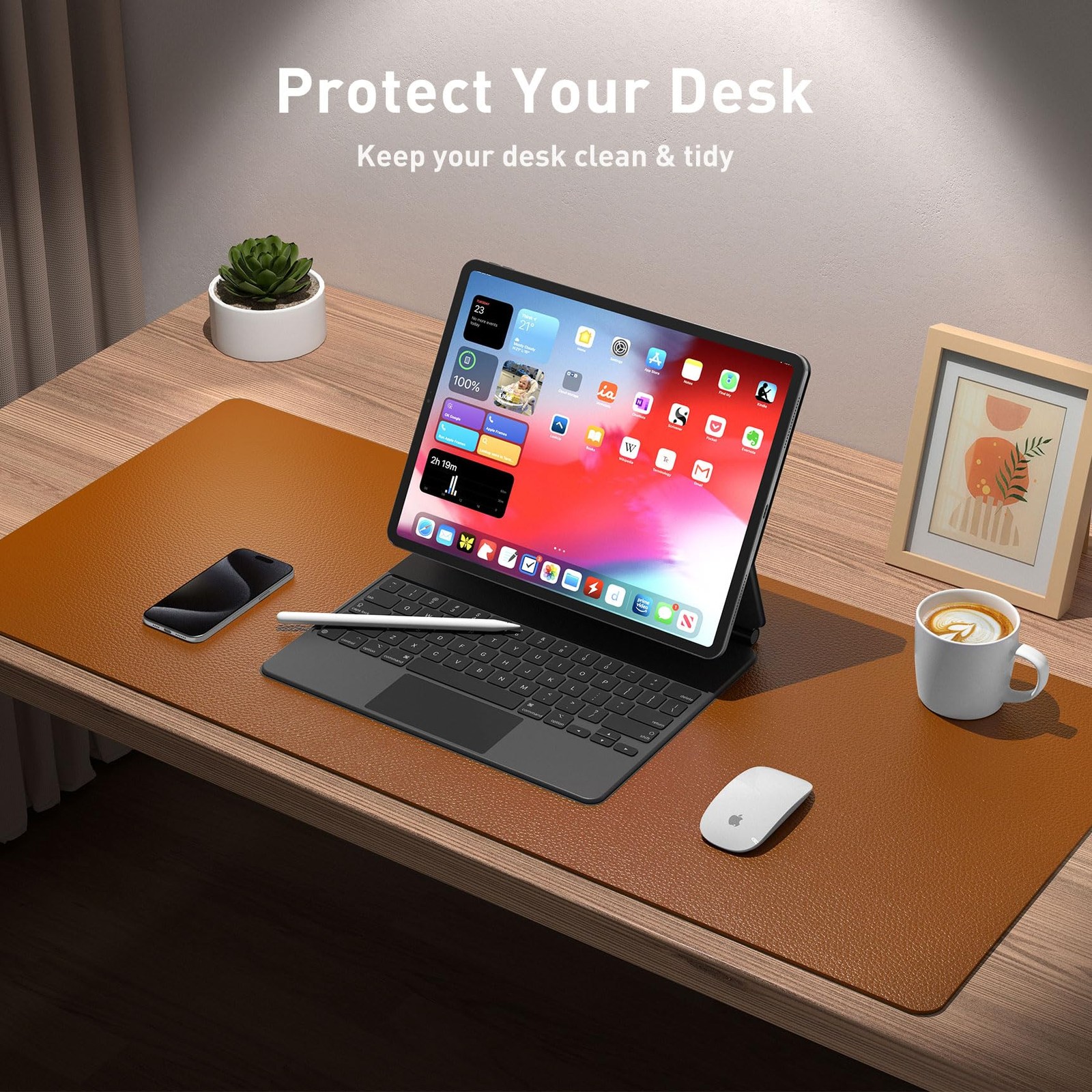 Aothia Leather Desk Pad Protector, Mouse Pad, Office 23.6″ x 13.7″, Brown