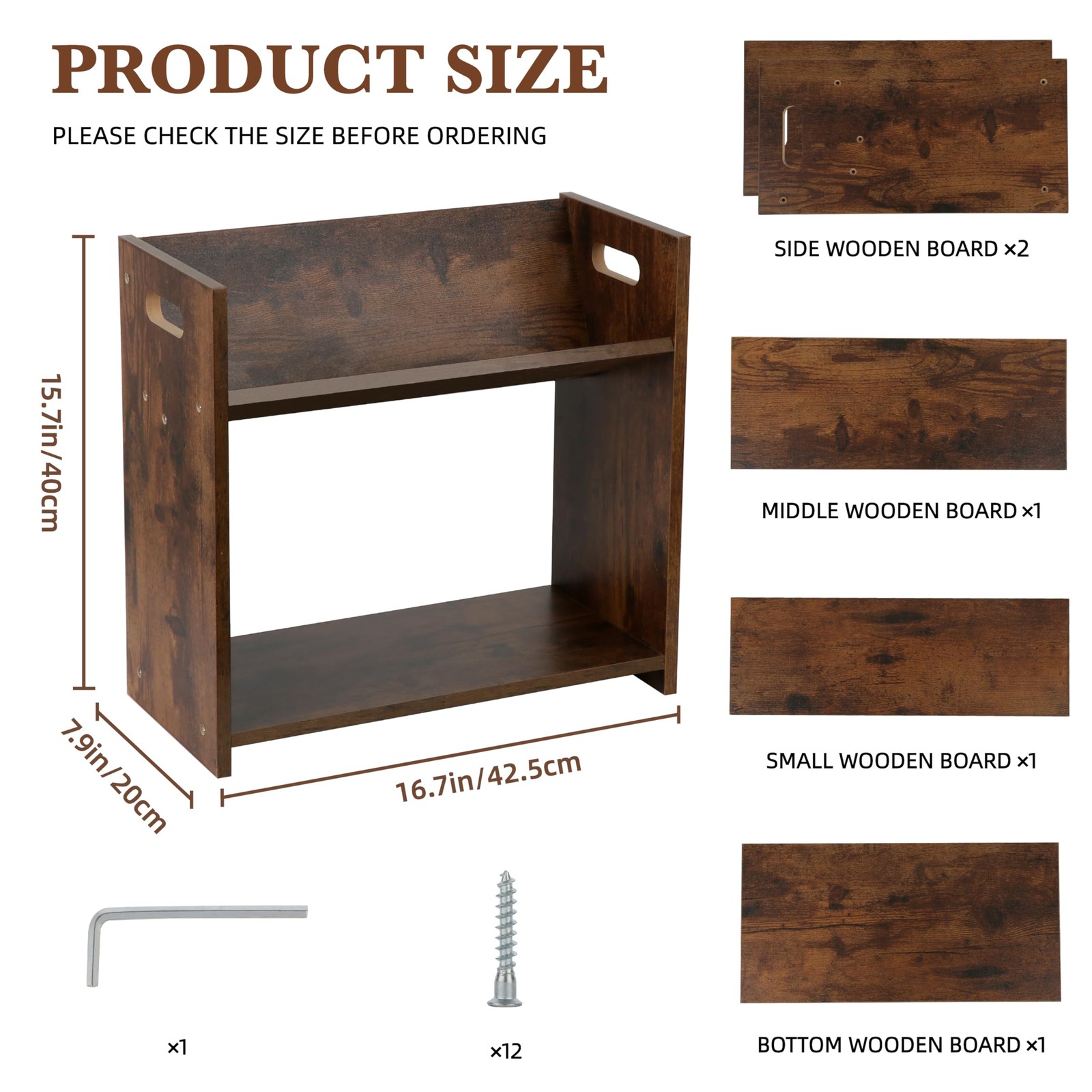YUBAMIN Desktop Bookshelf, 2 Tier Desk Shelf Organizer, Wood Rustic Brown
