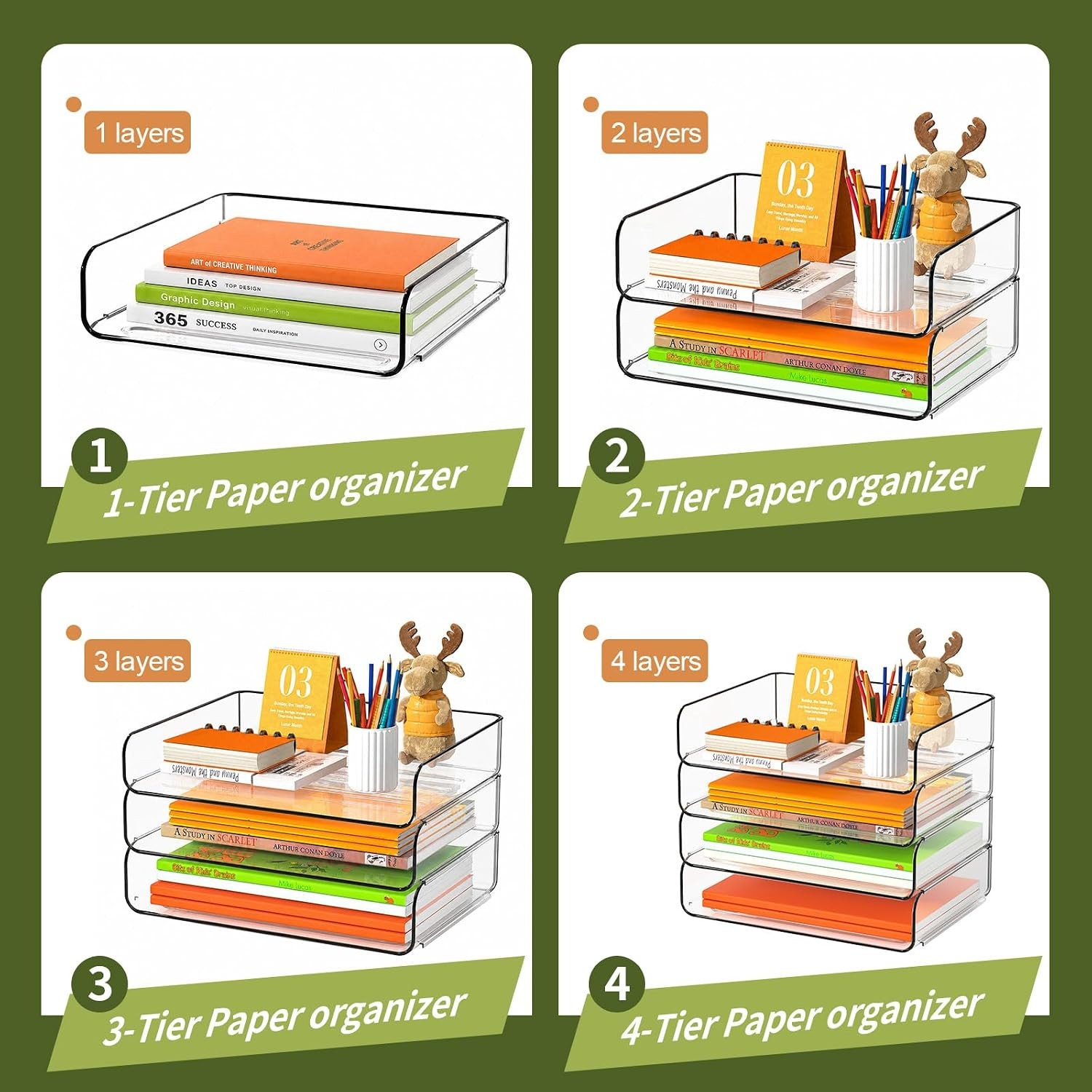 FANXIYQ 4-Tier Acrylic Paper Tray Organizer – Low-Profile Desk File Sorter for O