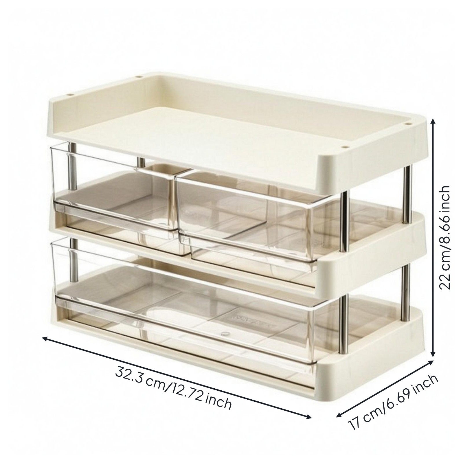 Desktop Storage Rack Transparent Compartments Layered Shelf Organizer Metal