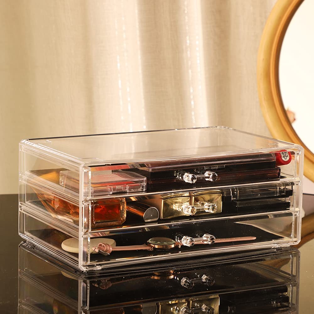Cq acrylic 1 Pack Clear Acrylic Drawer Organizer 3 Long Drawer,