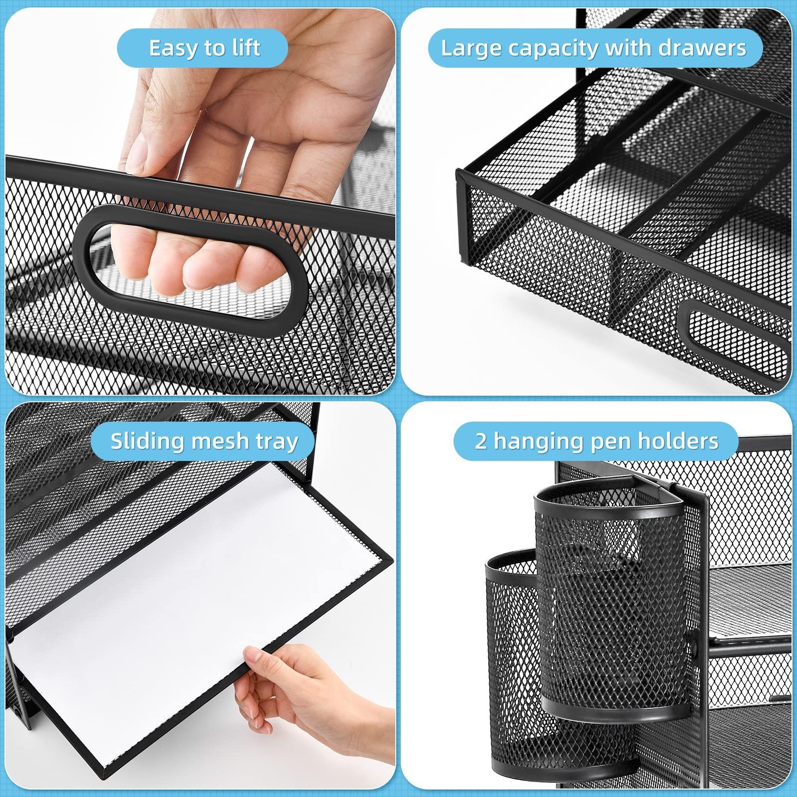 Lavatino 6 Tray Paper Organizer Letter Tray with Drawer – Mesh Desk File Orga…