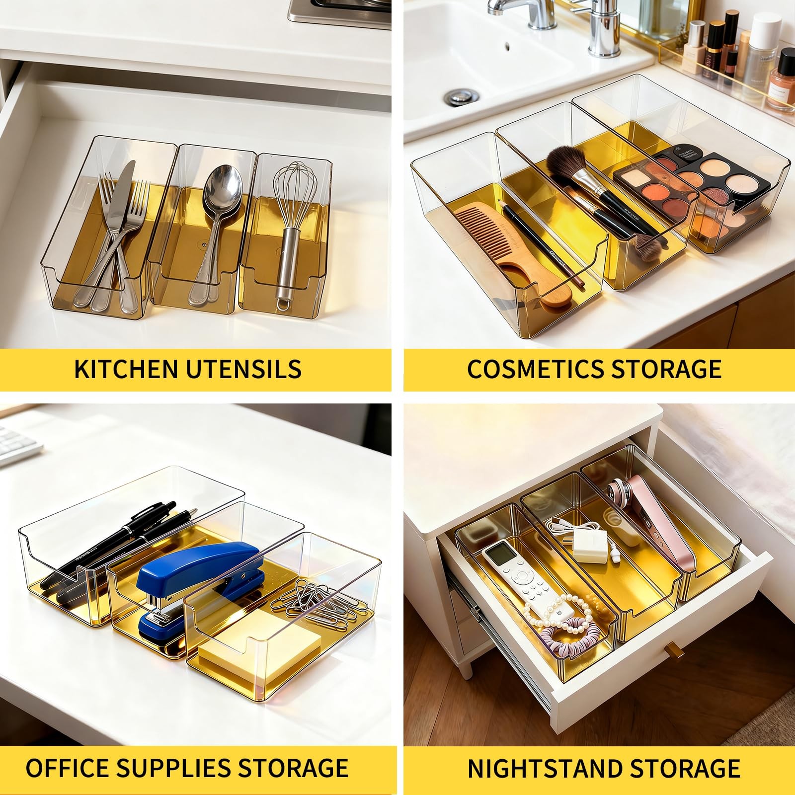 3pcs Plastic Drawer Organizer, 3 Sizes Desk Drawer Divider Organizers and Con…