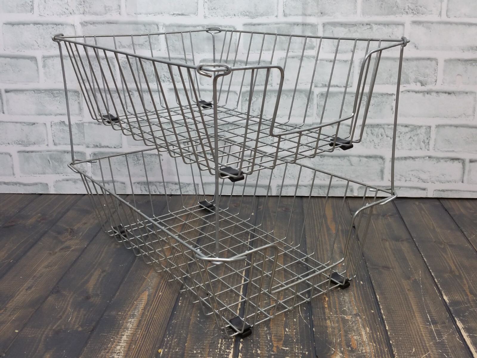 LOT of 2 SILVER DEEP Industrial Metal Wire In-Out Letter Size Desk Tray Baskets